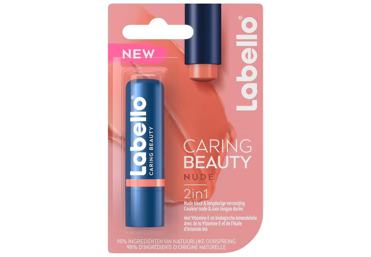 Labello Caring Beauty Nude (1 X 5,5 Ml), Stick de Lèvres Au Beurre De Karité Et Huile