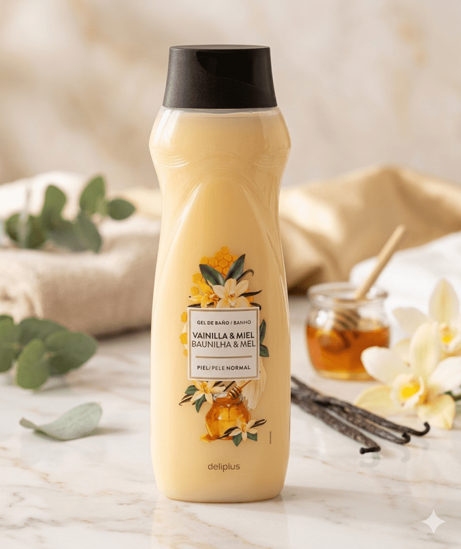 Gel Douche Deliplus – Vanille & Miel – Format Familial 750ml - Golden Glow